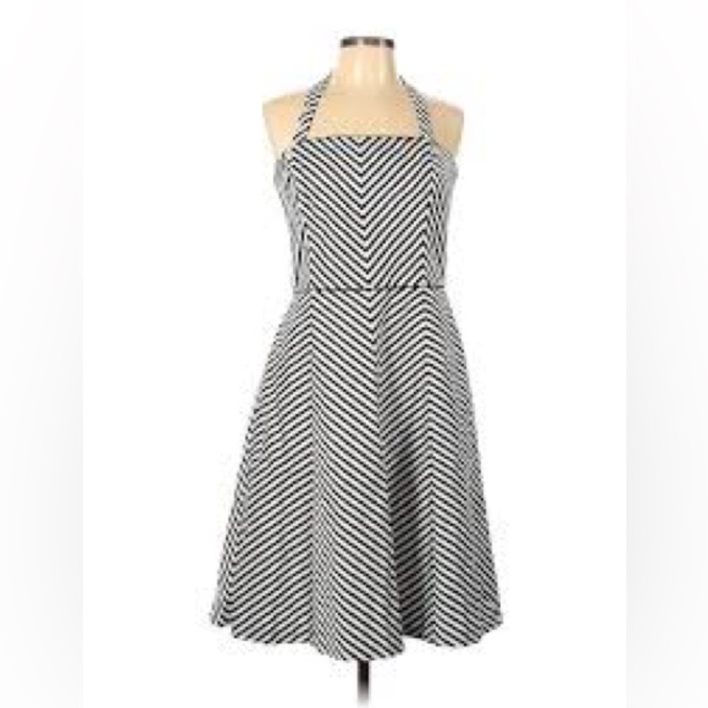 White House Black Market Black and White Strapless Chevron Dress